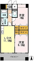 カスタリア志賀本通 2LDKの間取図画像