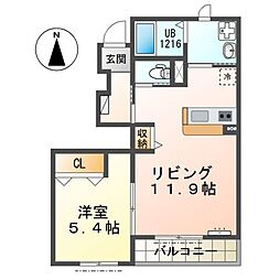 レジデンス鶴田 1LDKの間取図画像