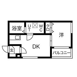 ハーモニーテラス高道町3 1DKの間取図画像