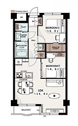 ビバルディ・ヒル 2LDKの間取図画像