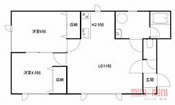 タカラ秋月1-1 2LDKの間取図画像