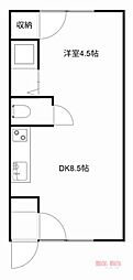 アボード2・1 1DKの間取図画像