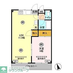 コミューン岩嶋A 1LDKの間取図画像