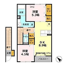 ペイサージュ宮前 2DKの間取図画像
