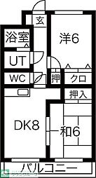 コンフォール石坂D 2DKの間取図画像