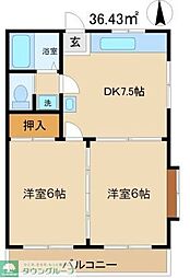 プチファミール 2DKの間取図画像