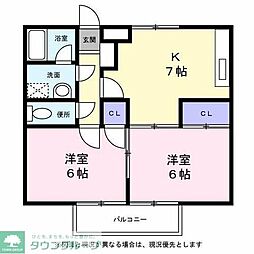 シティハイツサクラ 2DKの間取図画像