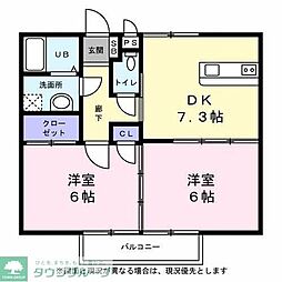 シティーハイツグラジオラスB 2DKの間取図画像