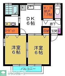 プリムローズ三本木B 2DKの間取図画像