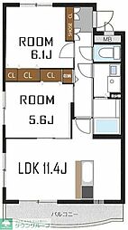 ヒルズSR 2LDKの間取図画像