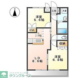 メイプルB 2LDKの間取図画像