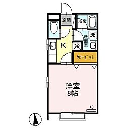 ハイブリッジB 1Kの間取図画像