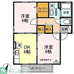 ニューポワールA 2DKの間取図画像