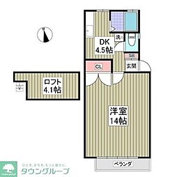 ユニオン2B 1Kの間取図画像