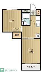 渡辺レジデンス 2DKの間取図画像