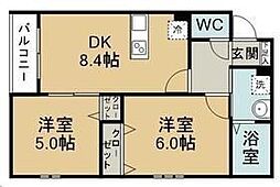 グランフェルテ南光台 2DKの間取図画像