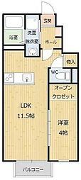 アステラス八乙女 1LDKの間取図画像