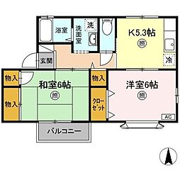 プワール折立 2Kの間取図画像