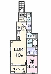 サンパティークG棟 1LDKの間取図画像