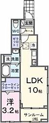 サンパティークG棟 1LDKの間取図画像