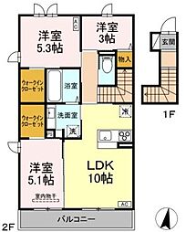 トリシア中條 A 3LDKの間取図画像