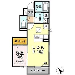 カーサ・フェリーチェ桜 1LDKの間取図画像