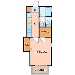 グロリア2番館 1Kの間取図画像
