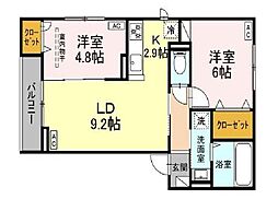 仙台市青葉区小田原8丁目アパート 2LDKの間取図画像