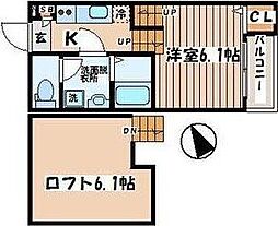 グラード旭ヶ丘 1Kの間取図画像
