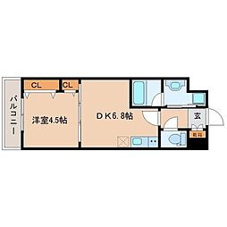 アスコット花京院 1DKの間取図画像
