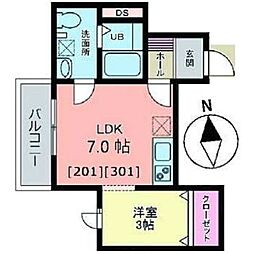 メリディアン白鳥 1LDKの間取図画像