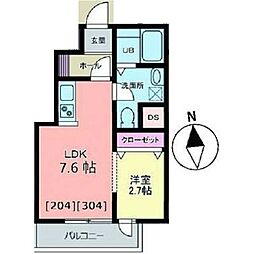 メリディアン白鳥 1LDKの間取図画像