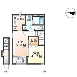 エスポワール六丁の目 1LDKの間取図画像