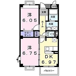 サニーセトル弐号館 2DKの間取図画像