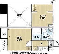 エクソルテション 1Kの間取図画像