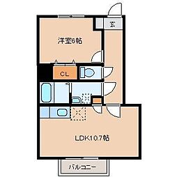 エスト・ハナセン 1LDKの間取図画像