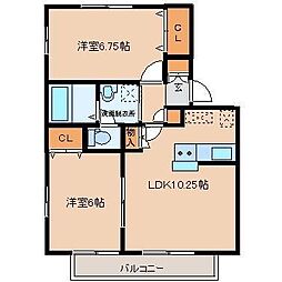 アミティエ2番館 2LDKの間取図画像