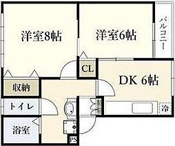 クレセール南仙台A 2DKの間取図画像