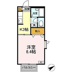ヒルサイドテラスC 1Kの間取図画像