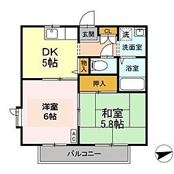ヒルサイドテラスA 2DKの間取図画像