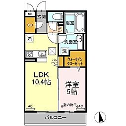 D-roomあすと長町3 1LDKの間取図画像