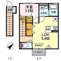 フォレスト上野山 1LDKの間取図画像