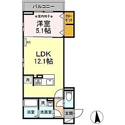 シャンス北山 1LDKの間取図画像