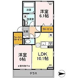 グランディール富沢1 2LDKの間取図画像