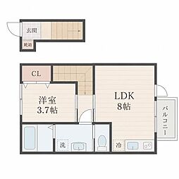 シェルテ河原町A 1LDKの間取図画像