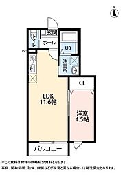 仙台市太白区郡山3丁目アパート 1LDKの間取図画像