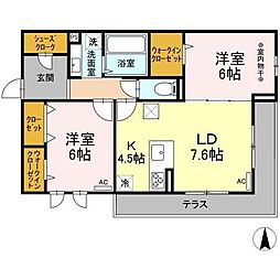 GRANDIR六丁の目 2LDKの間取図画像