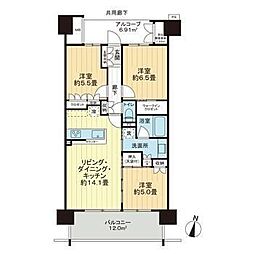 ル・サンクタワー仙台勾当台公園 3LDKの間取図画像
