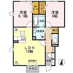 シュクレA 2LDKの間取図画像