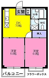 コーポサケン1 2DKの間取図画像
